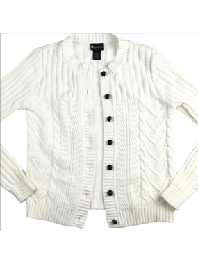 Northcrest Cream Cable Knit Ribbed Cardigan Sweater w Decorative Wooden …
